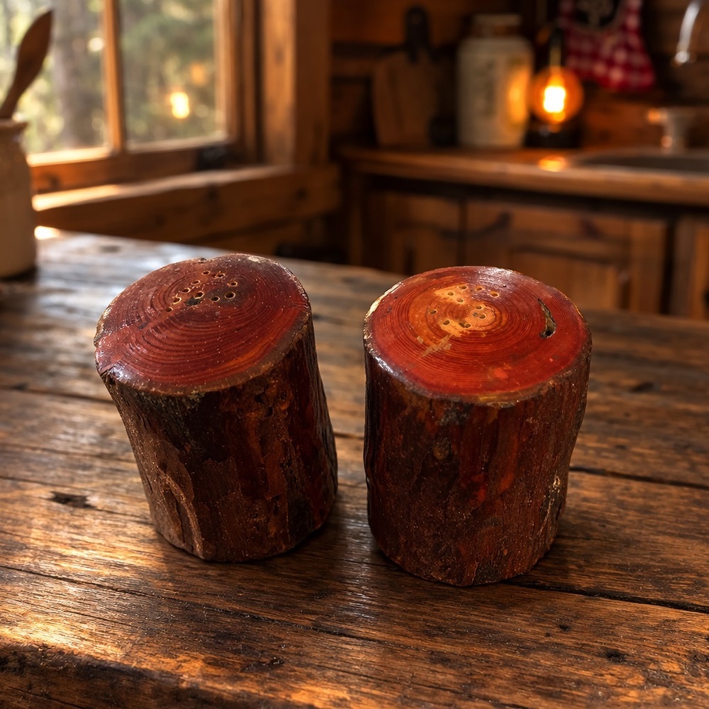 Rustic Log Wood Salt & Pepper Shakers –